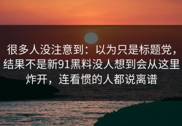 很多人没注意到：以为只是标题党，结果不是新91黑料没人想到会从这里炸开，连看惯的人都说离谱