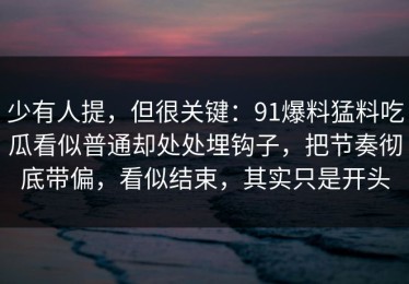少有人提，但很关键：91爆料猛料吃瓜看似普通却处处埋钩子，把节奏彻底带偏，看似结束，其实只是开头