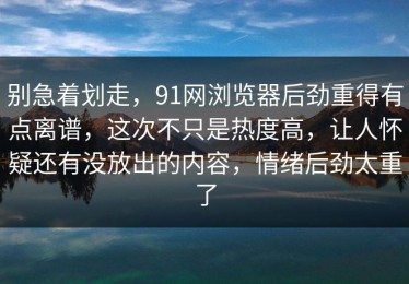 别急着划走，91网浏览器后劲重得有点离谱，这次不只是热度高，让人怀疑还有没放出的内容，情绪后劲太重了
