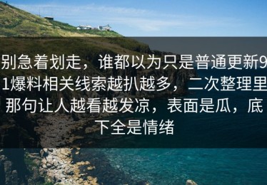 别急着划走，谁都以为只是普通更新91爆料相关线索越扒越多，二次整理里那句让人越看越发凉，表面是瓜，底下全是情绪