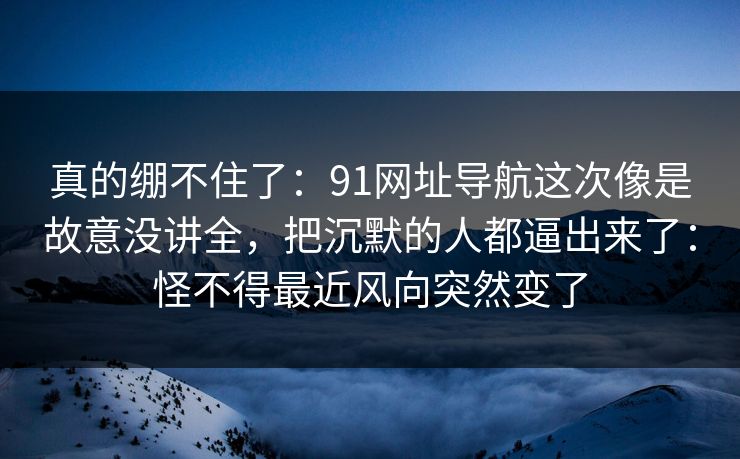 真的绷不住了：91网址导航这次像是故意没讲全，把沉默的人都逼出来了：怪不得最近风向突然变了