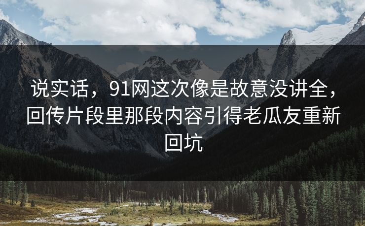 说实话，91网这次像是故意没讲全，回传片段里那段内容引得老瓜友重新回坑